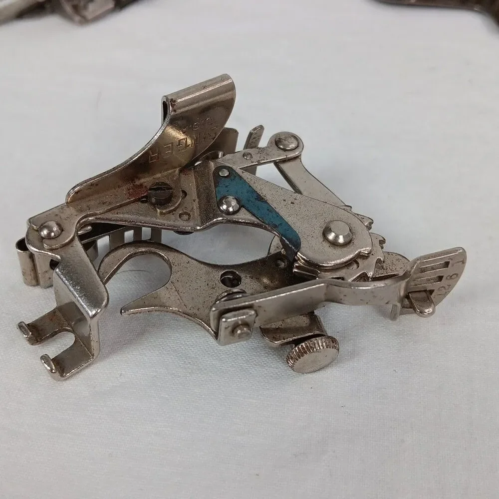 Antique Singer Sewing Machine Folding Oak Puzzle Box & Machine Attachments/1880s